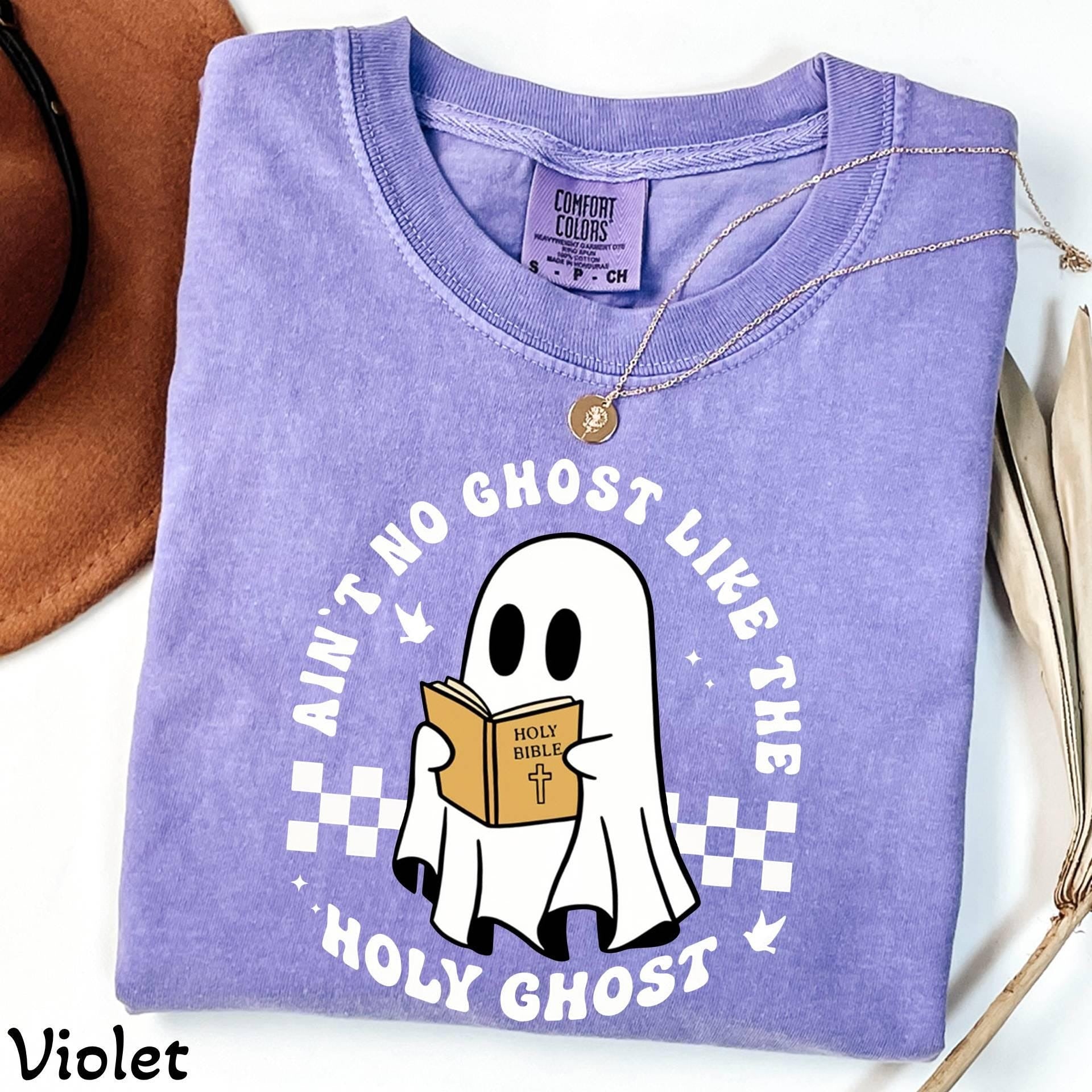 Comfort Colors© Funny Christian Shirt Gift for Christian,Cute Ghost Catholic Shirt, Ghost with Bible Shirt,Retro Christian Apparel Shirt